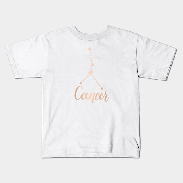 Cancer Zodiac Constellation in Rose Gold Kids T-Shirt by Kelly Gigi